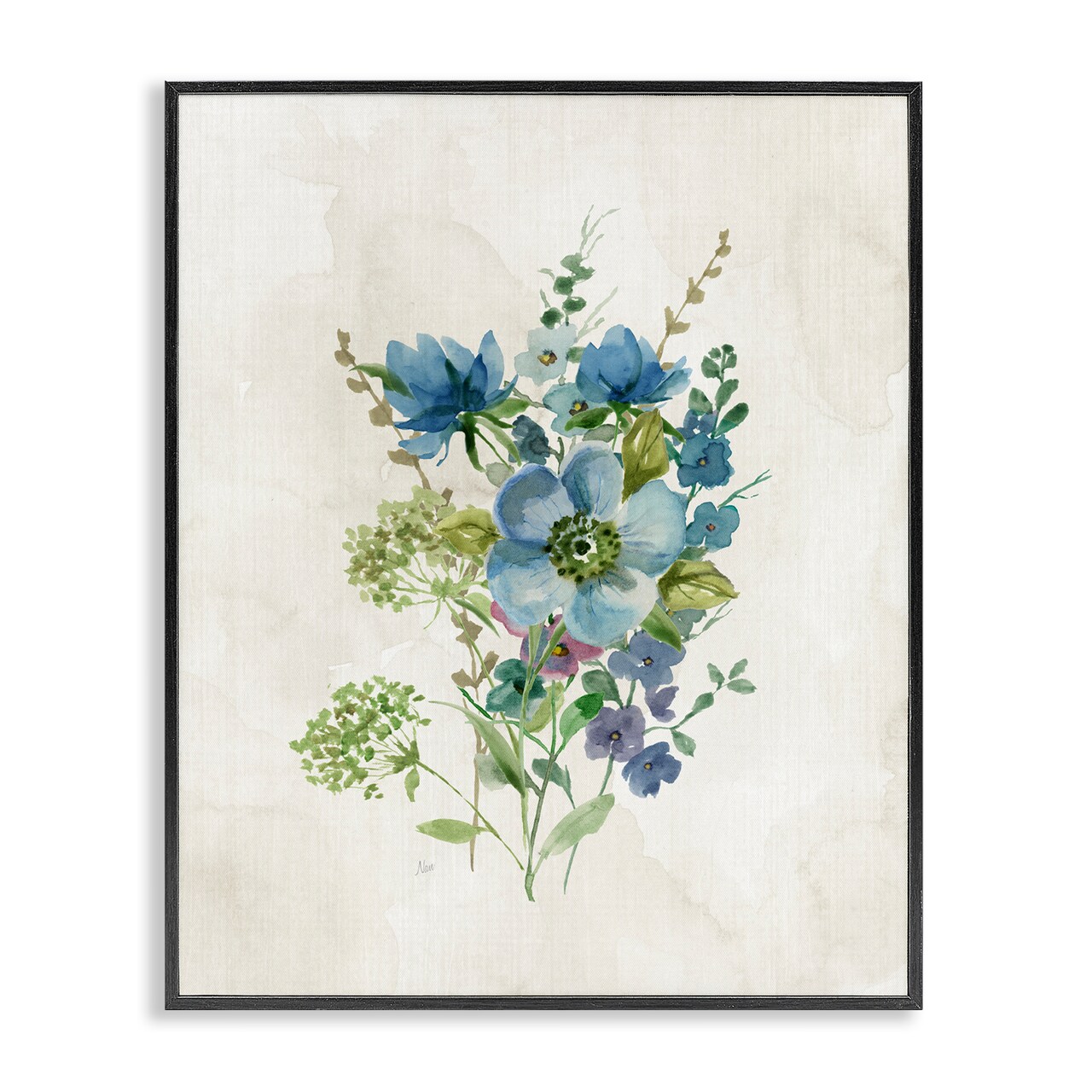 Stupell Industries Blue Wildflower Cluster Framed Giclee Wall Art Design by Nan
